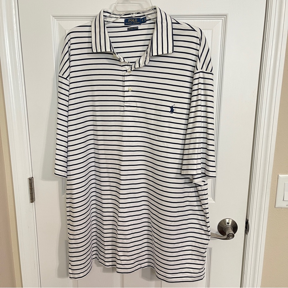 Polo Ralph Lauren Men's Short Sleeve Navy & White Striped Polo Size XLT